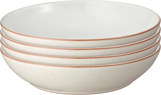 Denby - Heritage Atrium Pasta Bowls Set of 4-37oz Natural Ceramic Large Spaghetti Dinner Bowl - Dishwasher Safe &amp Microwave Safe Stoneware Tableware - Scratch &amp Chip Resistant Dinnerware