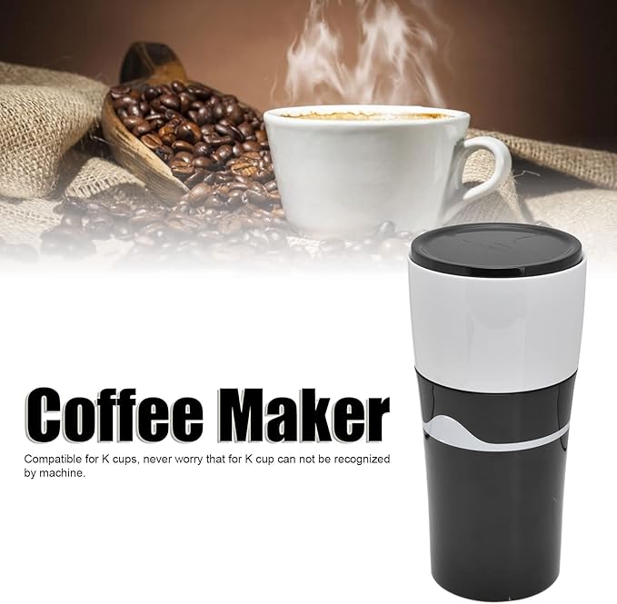 450ml Portable Drip Coffee Travel Mug Side Leakage Proof Sharing Cup Lid Drip Coffee Machine with 3 Capsules for K Cup Capsules (Black White)