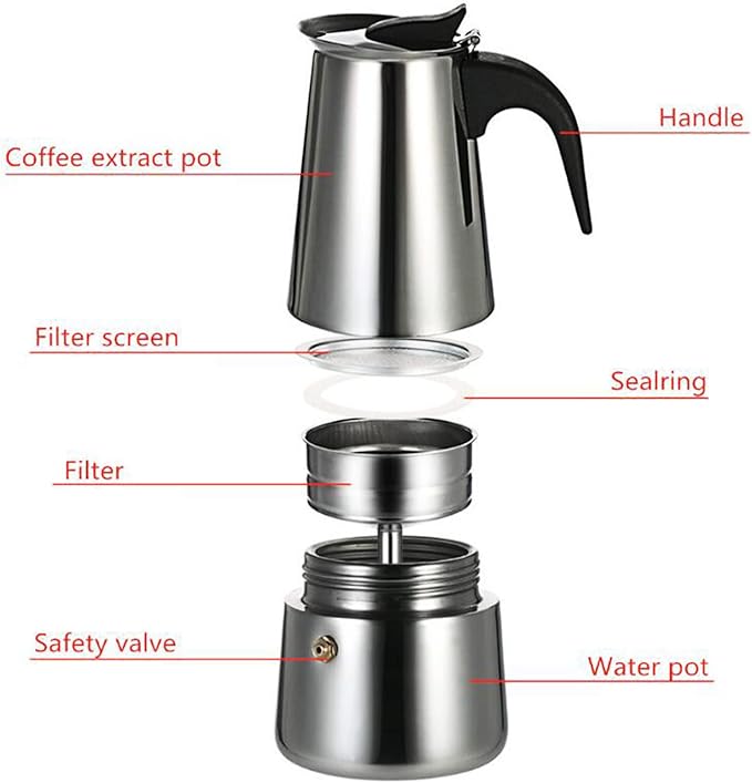 Commercial Stainless Steel Espresso Maker Coffee Urn with Electric Stove 6 Cups Stainless Steel Mocha Coffee Maker Pot Percolator Hot Beverage Dispenser for Party Home Wedding Cafe (6Cups 300ml)