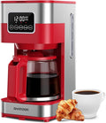 SHARDOR 10-Cup Programmable Coffee Maker Regular &amp Strong Brew Drip Coffee Machine for Home and Office Auto Shut Off Permanent Filter (red)