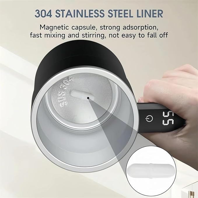 Self-Stirring Magnetic Coffee Cup with Temp Display 16oz/380ML Type-C Rechargeable Touch Lcd Display Safe &amp Food-Grade Easy to Clean (White1PCS)