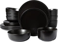 Gibson Elite James Street Stoneware Matte Reactive Double Bowl Dinnerware Set - Pepper Black Service for 4 (16pcs)
