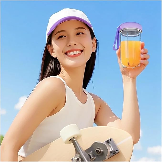 Compatible for 500ML Portable Blender with Lid Rechargeable Wireless Orange Juicer 16 Stainless Blades Smoothie Vegetables Fruits Mixer(PURPLE)
