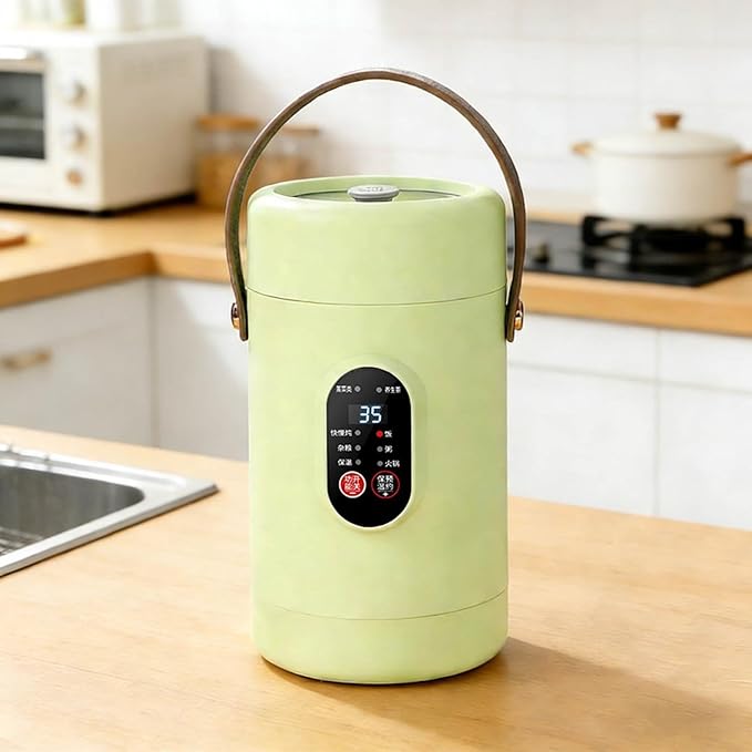 Multifunctional Health Pot Portable 500W Health Pot with Ceramic Glaze Inner Pot &amp Steamer 12-Hour Preset Slow Cooker for Rice Porridge Soup Steaming (B-1.2L-Green)