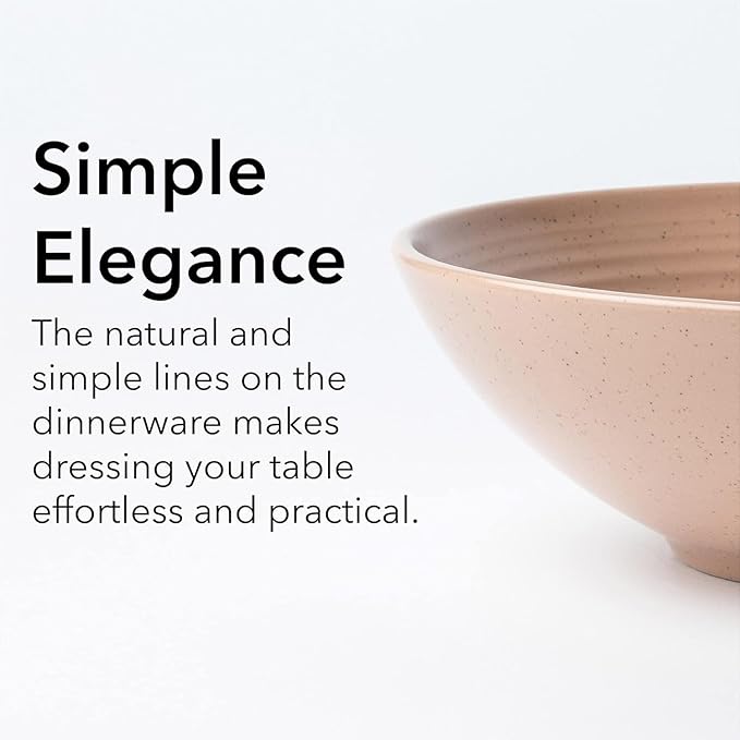 RINGAR Round Stoneware 16pc Double Bowl Dinnerware Set for 4 Dinner Plates Side Plates Cereal Bowls Pasta Bowls - Speckle Matte Coral (407490)