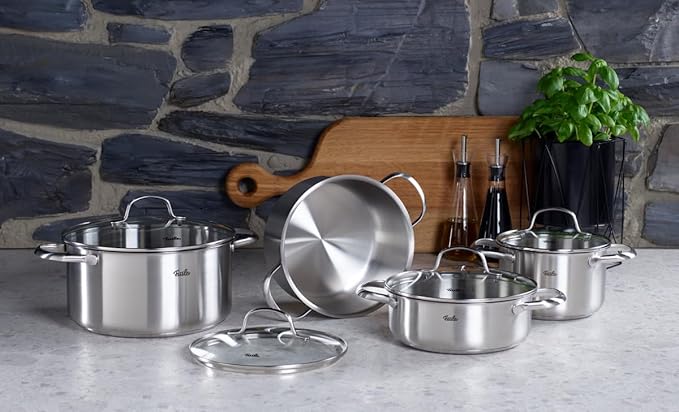 Fissler San Francisco 4-Piece Stainless Steel Cookware Saucepan Kitchen Set with Glass Lids Induction (3 Saucepans and 1 Stewing Pot)