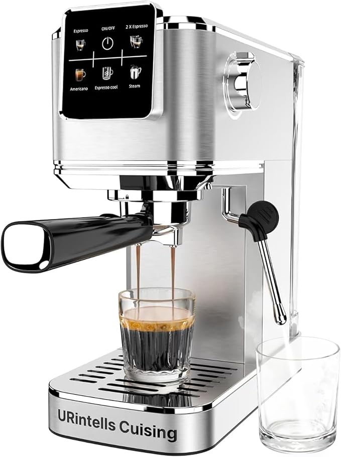 Espresso Machine 20 BarTouch Screen Espresso Maker with Steam Milk FrotherStainless Steel Coffee Machine for Cappuccino Latte Americano Cold Brew1350W Fast Heat Up SystemSilver