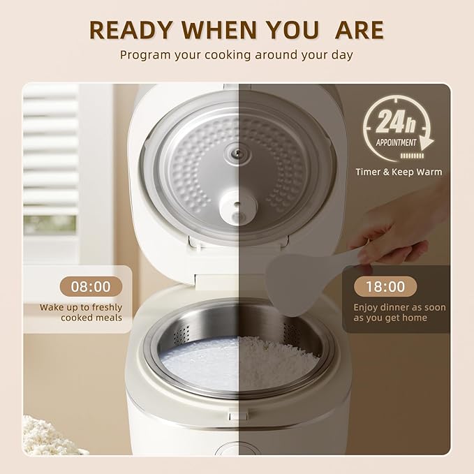 Rice Cooker 4L Low Carb with Nonstick Stainless Steel Inner Pot 8-Cup LED Display Rice Maker 24-Hr Delay Timer &amp 8-Hr Keep for White Rice/Porridge