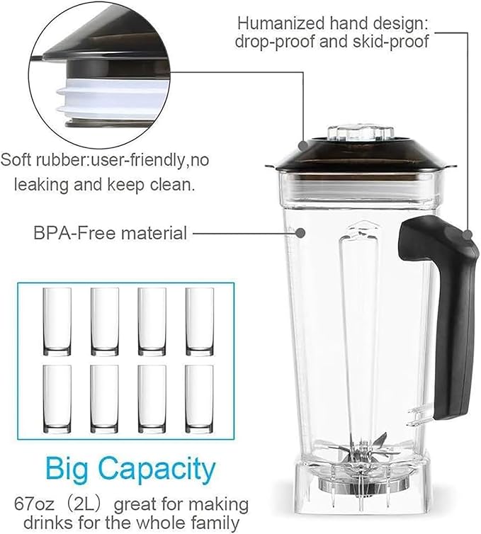 Jug Blender 2L Electric Blender Smoothie Maker with 6-Leaf Blades and Overheat Protection 1650W and Speed Adjustable Smooth Blends with No Lumps for Smoothies Fruit Shakes Puree