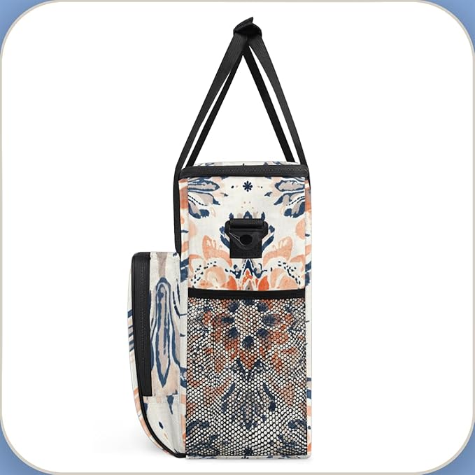 Rich Damask Coffee Maker Carrying Bag Retro Floral Travel Storage Bag Compatible with K-Mini or K-Mini Plus Single Serve Coffee Brewer Carrying Case with Multiple Pockets &amp Shoulder Strap
