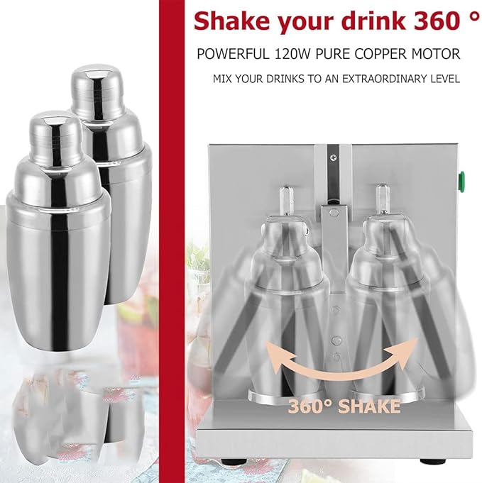 Commercial MachineElectric Milkshake Machine Double-Head Milk Shaker Machine 360° Commercial Blenders Stainless Steel Drink Mixer