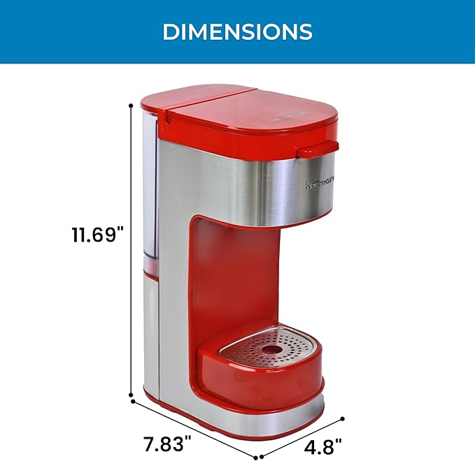 Kenmore Single Serve Coffee Maker – Compatible with Keurig K‑Cup Pods &amp Ground Coffee One Cup Brewer 6–14 Oz Brew Sizes Travel Mug Friendly Auto Shut‑Off Hot &amp Iced Maquina de cafe Red