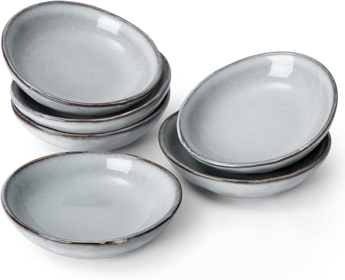 Famiware Ocean Square 12 Pieces Dinnerware Set + 6 Pieces Oval Dipping Bowl Set Microwave and Dishwasher Safe Grey