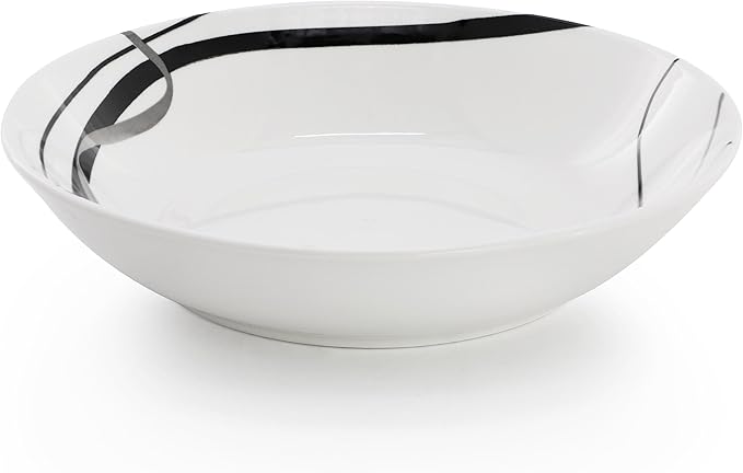 Elama Sarah 18 Piece Porcelain Ribbon Lined Dinnerware Set Service for 6 in White and Black