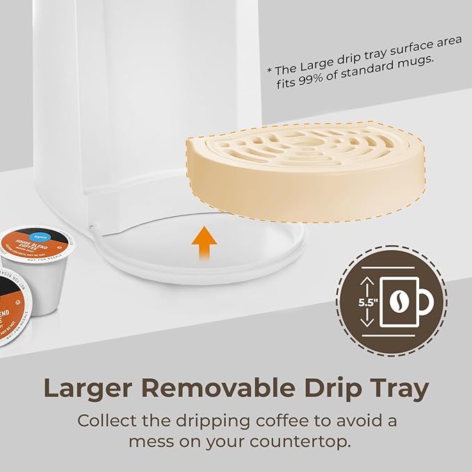 CHULUX Classic Single Serve Coffee Maker for K Cup One Button Easy Coffee Machine for Office RV Travel and Dorm White