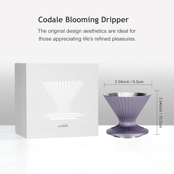 Pour Over Coffee Dripper Drip Coffee Pour Over Maker Resuable Blossom Cone Funnel Stainless Steel Metal Coffee Filter for Travel Camping Office Home Coffee Maker Brew (Dreamlike Lavender)