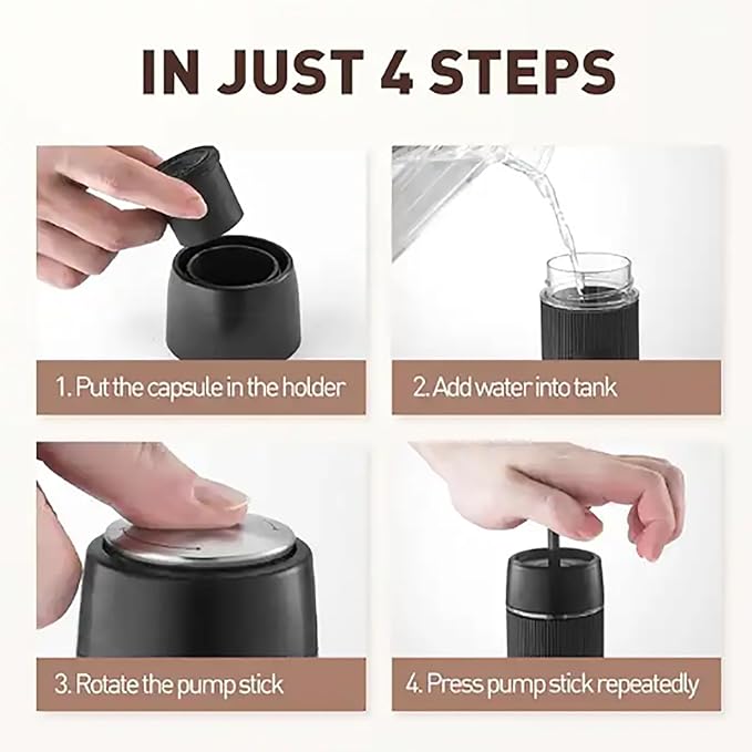 Home Drip Coffee Brewer 2 IN1 Travel Coffee Maker 60ML Water Tank Capacity and 18 Bar Pressure Fast Heating Extraction and Removable Cleaning Brewing Evenly For Camping Travel Hiking