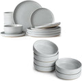 Famiware Milkyway Plates and Bowls Set of 12 and 4oz Dipping Bowls Set of 6 18 Pieces Dinnerware Sets Light Gray