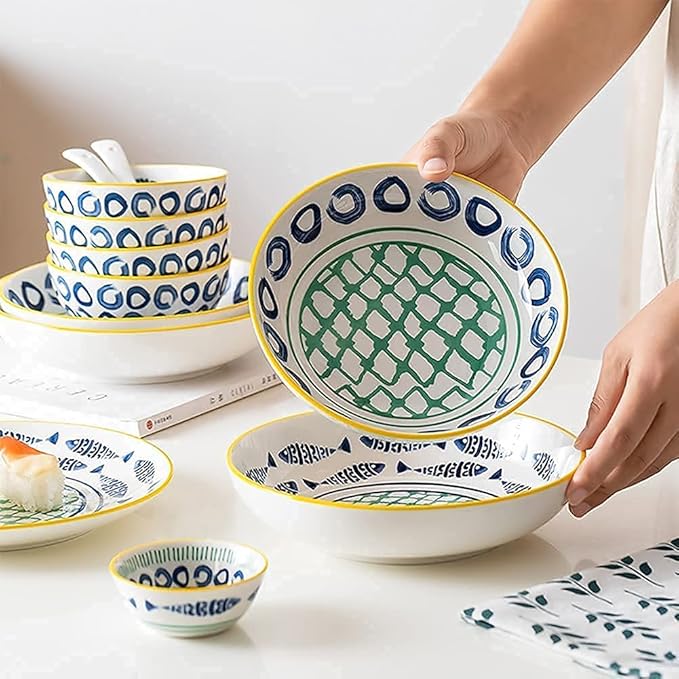 Dinnerware Sets Dish Set19 PcssCreativity Japanese-Style Porcelain Tableware Set with Plates and BowlsCeramic Dinner Set for Home Kitchen