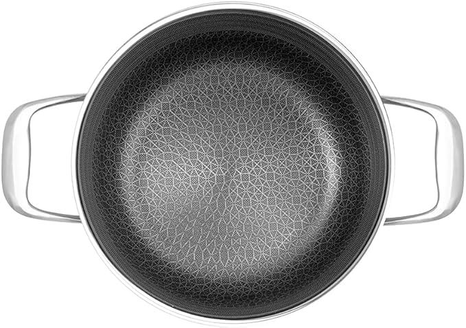 LIVWELL DiamondClad 6 Quarts Nonstick Hybrid Saucepan with Lid - Kitchen Gift - Nonstick Stainless Steel Saucepan - Hybrid Cookware Set - Heavy Stainless Steel Pot - Dishwasher Safe - PFOA-free