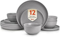 Sweese Dinnerware Sets12 Pieces Porcelain Round Plates and Bowls Sets Dishes Set for 4 Chip Scratch Dishwasher Microwave and Oven Safe Dishware Sets Grey