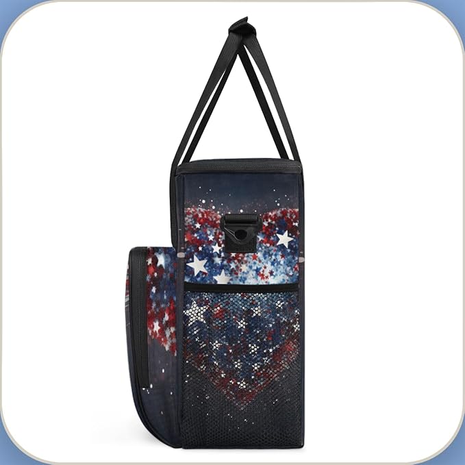 Firework-Frenzy 4th of July Coffee Maker Carrying Bag Travel Storage Bag Compatible with K-Mini or K-Mini Plus Single Serve Coffee Brewer Carrying Case with Multiple Pockets &amp Shoulder Strap
