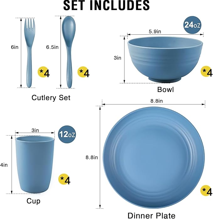 Shopwithgreen Wheat Straw Dinnerware Sets for 4 20 PCS Unbreakable Plates and Bowls Sets Reusable Dinner Dishes Set Bowls Cups Plates for Camping Kitchen RV Dorm Dishwasher Microwave Safe