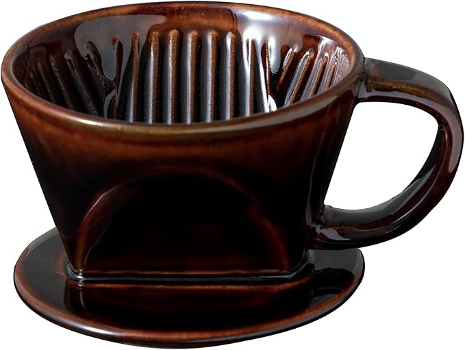 Asayu Japan Ceramic Coffee Pour Over Maker Set in Chocolate Brown Slow Brewing Paper Filter Holder and Dripper with 3 Holes for Coffee and Tea (Coffee Dripper Cone)