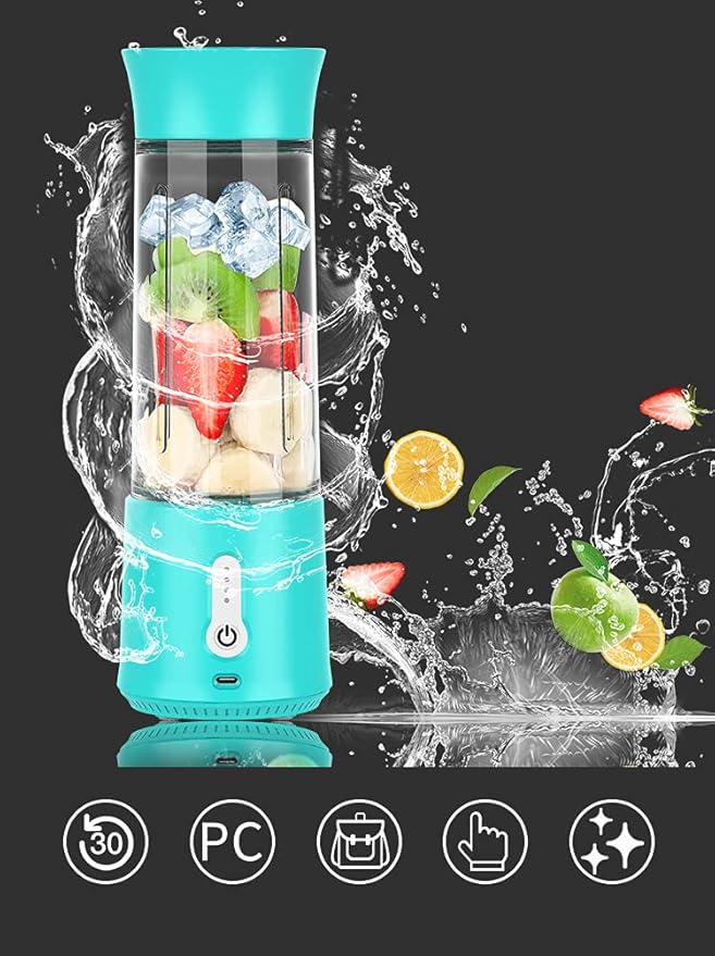 Portable Blender for Shakes and Smoothies USB Rechargeable Personal Blender Mini Blender with a 500ML Strong Stainless-Steel Blades and Powerful Motor For Travel Camping Gym (Mint Blue)