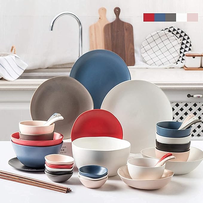 Dinnerware Set Family Dinner Service Set42 Pieces-Porcelain Dinnerware SetService for 6/8 Modern Kitchen Dinnerware SetInclude Plates Bowl Sets-
