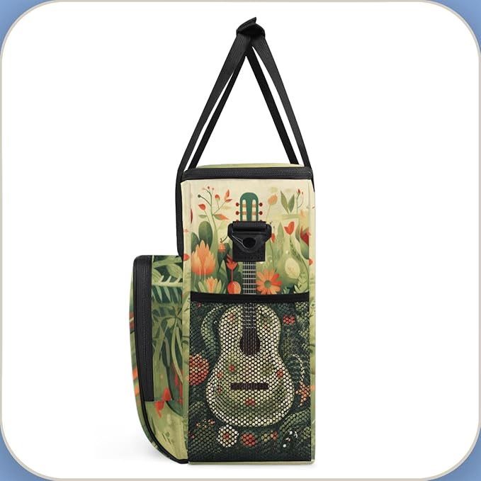 Retro Guitar Coffee Maker Carrying Bag Tropical Leaves Travel Storage Bag Compatible with K-Mini or K-Mini Plus Single Serve Coffee Brewer Carrying Case with Multiple Pockets &amp Shoulder Strap
