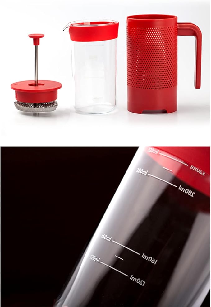 Coffee Maker Coffee Pot Espresso Mocha Machine 350ml French Press Large Capacity Glass Insulated Coffee Press Core Drink Tool for BaristaRed