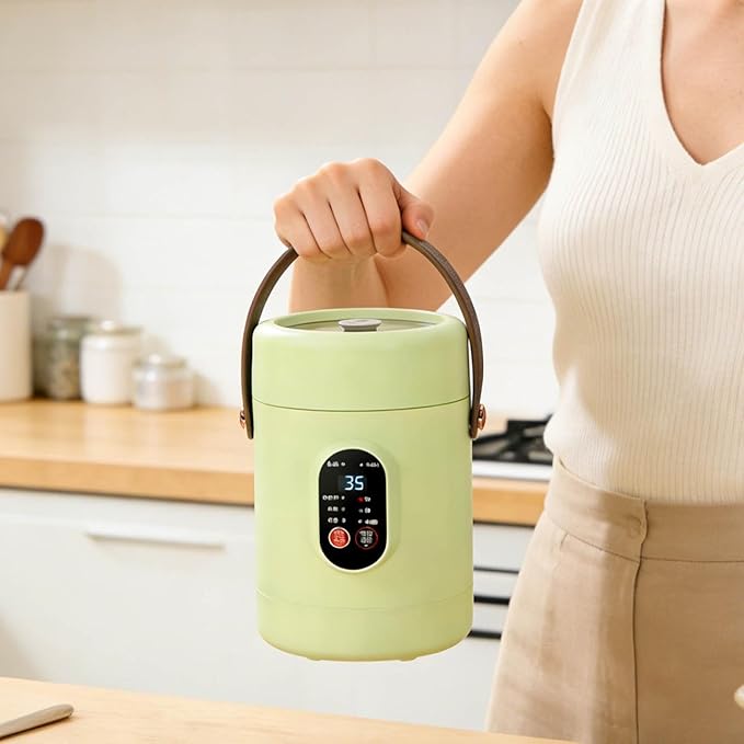 Multifunctional Health Pot Portable 500W Health Pot with Ceramic Glaze Inner Pot &amp Steamer 12-Hour Preset Slow Cooker for Rice Porridge Soup Steaming (B-1.6L-Green)