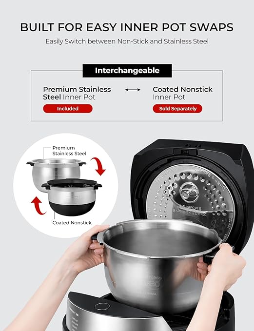 CUCKOO Twin Pressure Rice Cooker 6-Cup Uncooked / 12-Cup Cooked with Induction Heating Technology 19 Menu Modes with Voice Guide Full Stainless Steel Inner Pot Black (CRP-LHTAR0609FB)