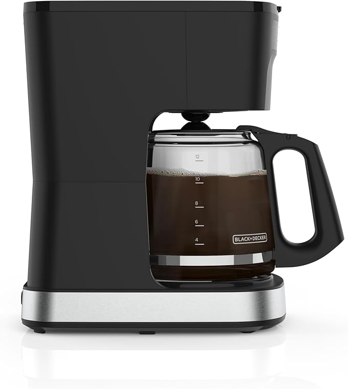 BLACK+DECKER CAFÉCRAFT 12-Cup Programmable Coffee Maker Stainless Steel Drip Coffeemaker with Vortex Showerhead Strength Selector Sneak-A-Cup Keep Warm