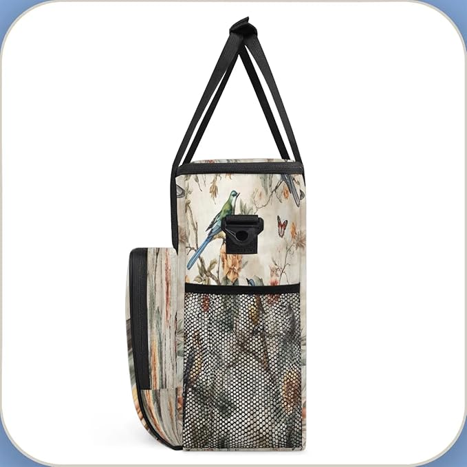Retro Bird Flower Coffee Maker Carrying Bag Compatible with K-Mini or K-Mini Plus Portable Single Cup Coffee Maker Case with Pockets for K Cup Pods