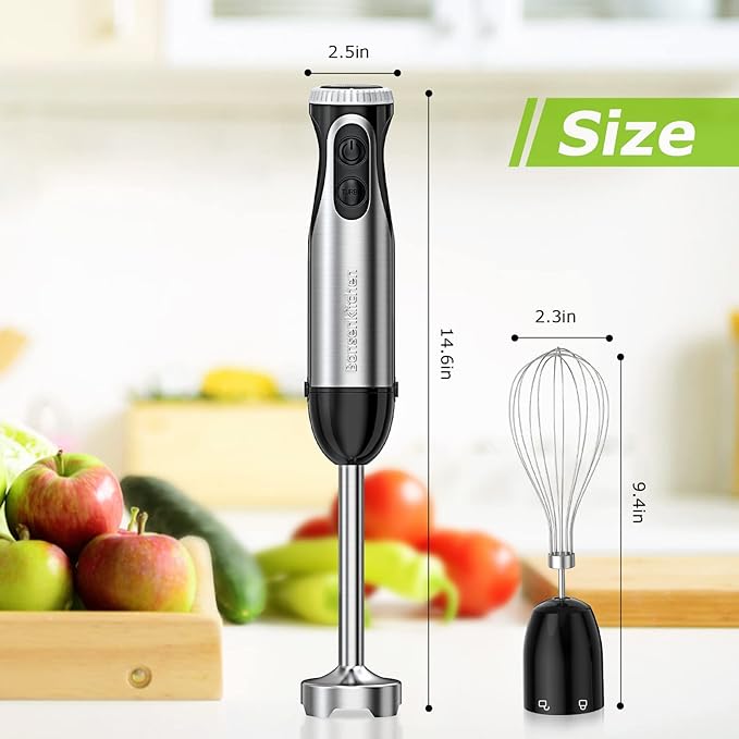 Immersion Handheld Blender Bonsenkitchen 9-Speed Stainless Steel Hand Blender Set with Wall Mounted Bracket Food Grinder Bowl Measuring Mug Egg Whisk for Smoothies Infant Food Sauces Puree