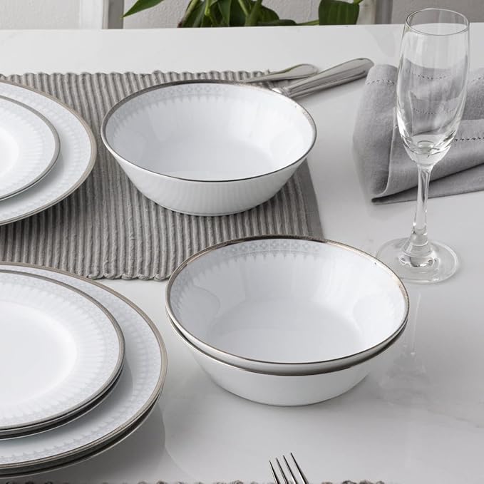 Noritake Silver Colonnade 12-Piece Dinnerware Set Service for 4
