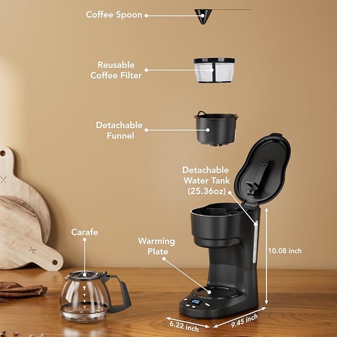 COWSAR Compact Coffee Machine5 Cup Drip Coffee Maker with Timing Function2H Auto Power-off 2H Keep WarmPause &amp Brew Reusable Filterand Drip-Free Carafe Black - 3710H - Commercial Performanc