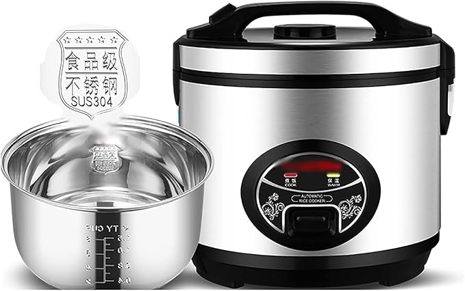 Rice Cooker with Steamer 304 Stainless Steel Inner Pot Intelligent Insulation Make Rice &amp Steam Healthy Food &amp Vegetables (6L) ()