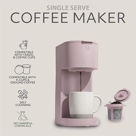 WILLOW K-Cup Coffee Maker Single Serve Coffee Maker with 6 to 12oz Brew Size &amp Strong Brew Option Single Cup Coffee maker made with 99% PCR Recycled Plastics Coffee Machine - PINK
