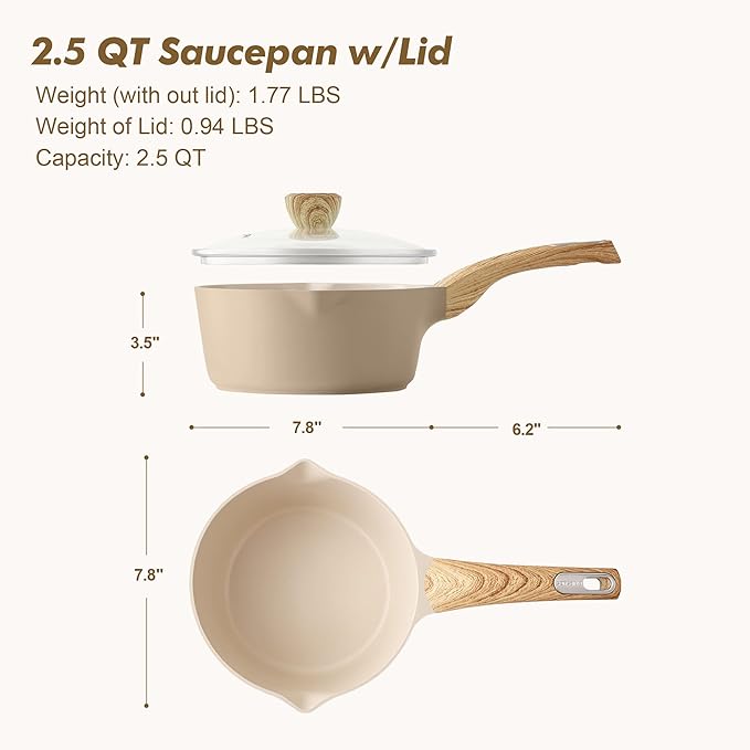SENSARTE Ceramic Nonstick Sauce Pan with Lid 2.5 Quart Saucepan with Double Spout Large Cooking Pot Non toxic Kitchen Sauce Pot Non stick Saucier Pan Induction Cookware PFOA PTFE PFAS Free