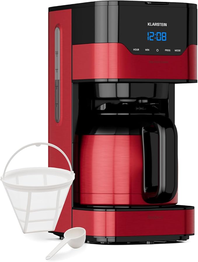 Klarstein Arabica Coffee Machine with Filter - Filter Coffee Machine 800 Watt EasyTouch Control 1.2 L Up to 12 Cups with Permanent Filter Red/Black