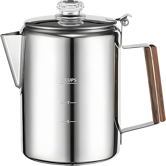 Camping Coffee Pot – Heat-Resistant Stainless Steel Build Quick Brew Portable Percolator Easy-Clean Handle Coffee Maker | Perfect for Outdoor Adventures Picnics Travel Home Kitchen and Group