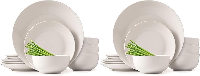 Dinnerware Sets Fine Porcelain Dinnerware Sets Plates and Bowls Sets Dishes 12-Piece Service for 4 Soft White (Pack of 2)