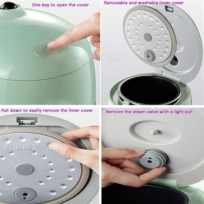Mini Cute Rice Cooker Household Non-Stick Rice Cooker One-Key Cooking and Automatic Heat Preservation for 1-2 People 1.2L-200WYellow (Green)