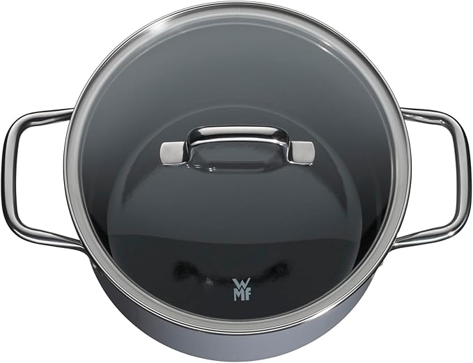 WMF Fusiontec Essential Induction 3-Piece Saucepan Set with Glass Lid Induction Pots Set High-Tech Ceramic Scratch-Resistant Uncoated No Inner Scale Drip-Free Dark Blue
