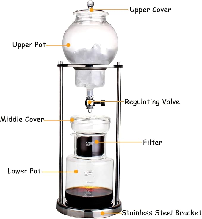 LOYALHEARTDY Ice Cold Brew Dripper Coffee Maker 600 ml Luxury Iced Coffee Maker Smooth Drip Coffee Maker with Adjustable Rate Dripper Cold Brew Coffee Machine Ice Drip Coffee Maker for Coffee &amp T