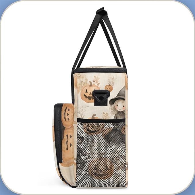Pumpkin Halloween Witch Coffee Maker Carrying Bag Travel Storage Bag Compatible with K-Mini or K-Mini Plus Single Serve Coffee Brewer Carrying Case with Multiple Pockets &amp Shoulder Strap