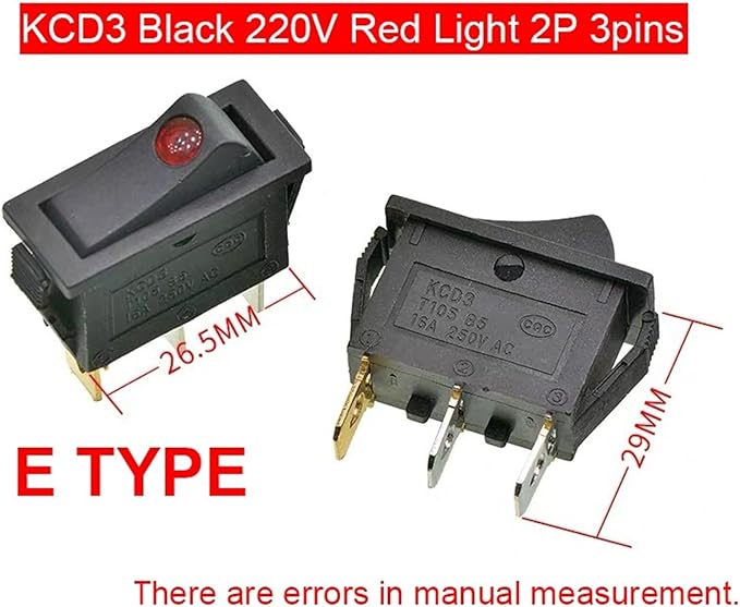 10 Pieces/lot Rocker Switch Rice Cooker Electric Frying pan Small Boat Type Power Button KCD3 Light 2/3 pin(E (10PCS))